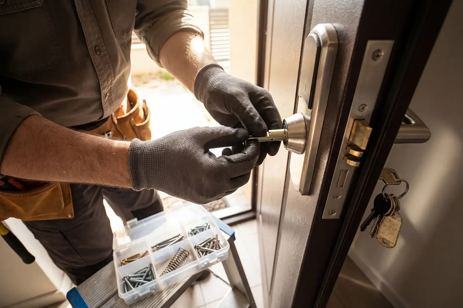 Residential lock repair on a home entry door